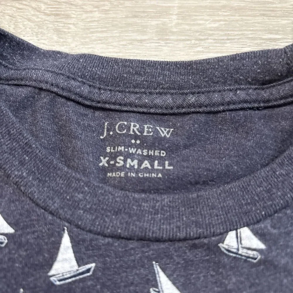 J. Crew Slim Washed Sailboat Print Pocket T Shirt Crew Neck Men's Extra Small XS